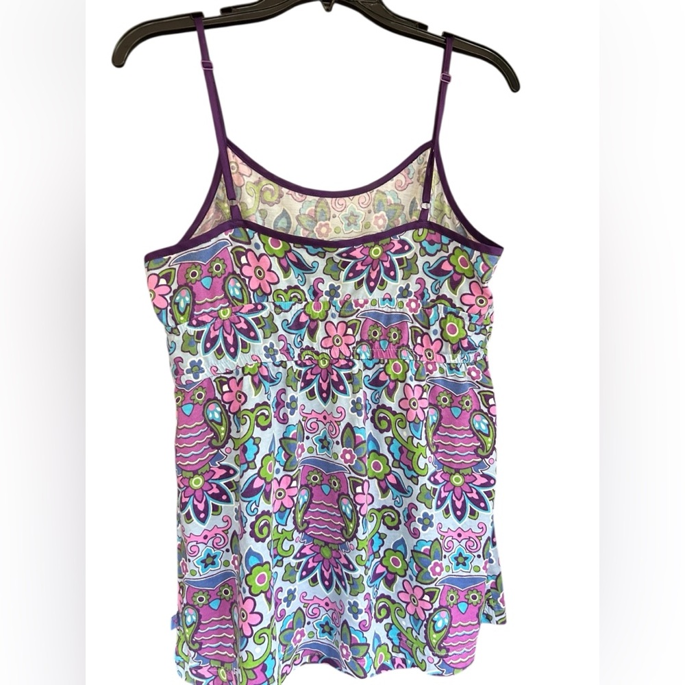 Y2K Nick & Nora Whimsical Retro Owl Novelty Print Ribbon Bow Babydoll Cami Top M - Picture 7 of 7